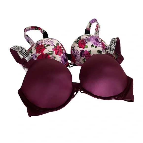 Victoria’s Secret Rhinestone Bombshell Plunge Padded Push-Up Bras 34C Set of 2 - Picture 2 of 12